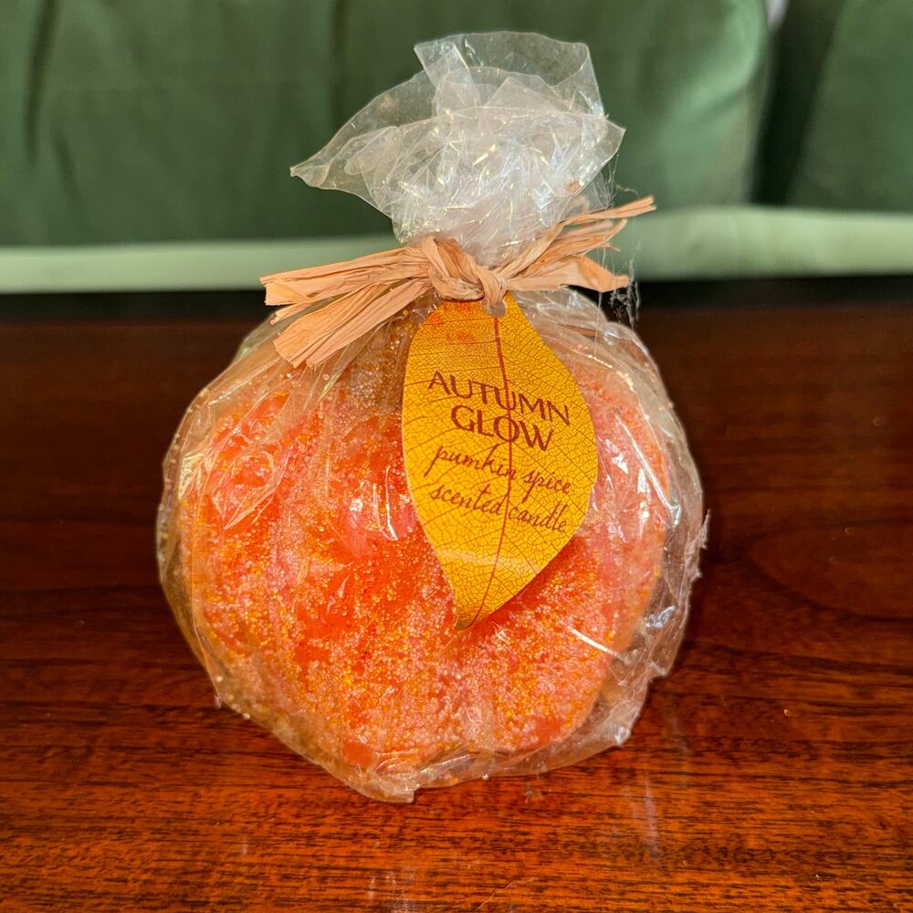 Autumn Glow Pumpkin Spice Beaded Candle 3-1/2”W x 3”H